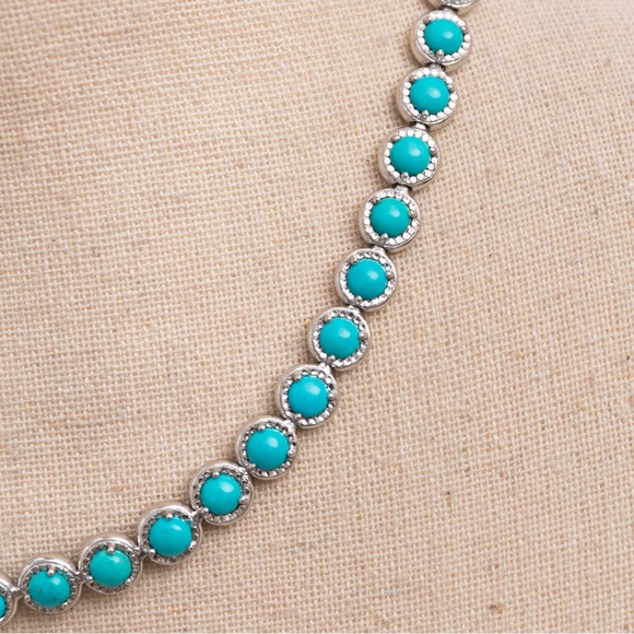 Luxury turquoise tennis necklace diamond cut sterling silver 18” - Picture 10 of 15